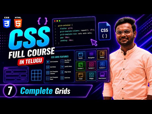 CSS Grids in Telugu | Learn CSS Grid Layout from Beginner to Advanced | CSS Full Course #07
