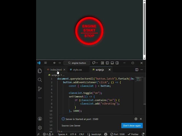 How to create this Engine button by using HTML,CSS and JAVASCRIPT in VS code.