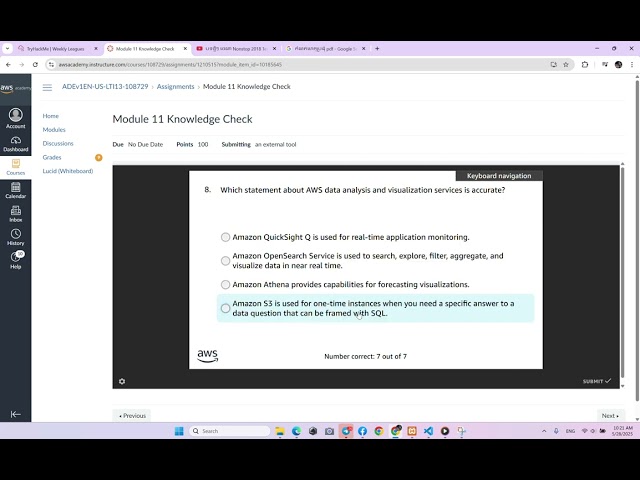 Module 11 Knowledge Check | Analyzing and Visualizing Data | AWS Data Engineering