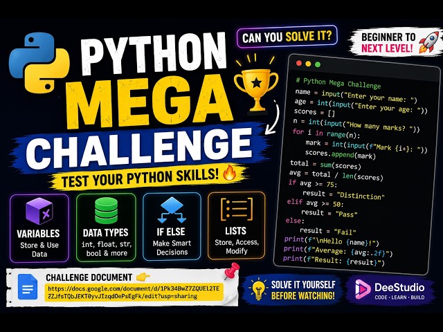 🔥 Python MEGA Challenge | Variables, Data Types, If Else & Lists | Tamil