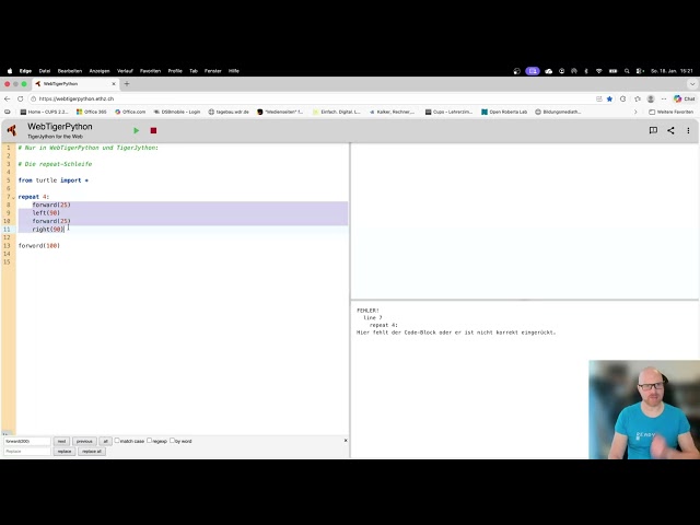 Die Repeat-Schleife in Webtigerpython und TigerJython