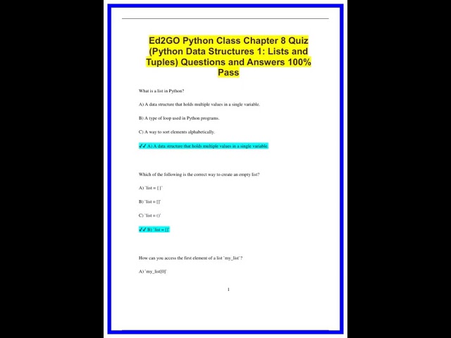 Ed2GO Python Class Chapter 8 Quiz Python Data Structures 1 Lists and Tuples Questions and Answers 10
