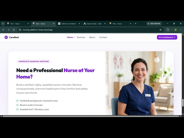 Modern Home Nursing Website UI Design | React + Tailwind CSS