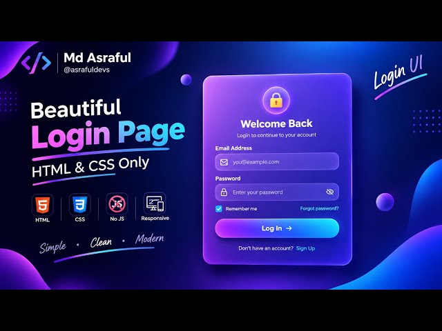 Build a Modern Login Page with HTML & CSS Only | Responsive Login Form UI