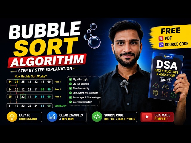 Bubble Sort Algorithm Explained | Step-by-Step Example | DSA for Beginners 🚀