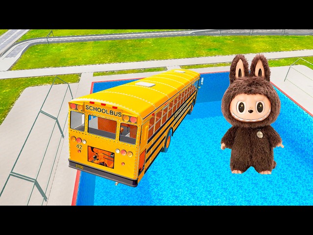 BeamNG Drive BMG – School Bus Down In Swimming Pools Crash Test with Realistic Damage