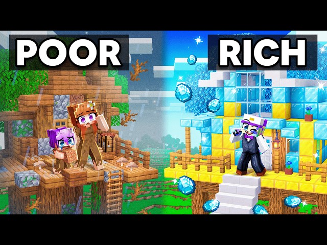¡Batalla de casas del árbol POBRE vs. RICA en Minecraft!
