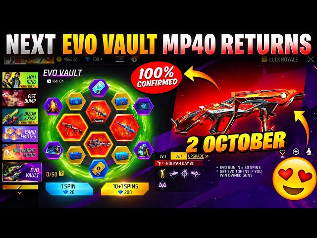 100% *CONFIRM* COBRA MP40 RETURN? 😱 NEXT EVO VAULT EVENT || OCTOBER MONTH MONTH EVO VAULT FREE FIRE