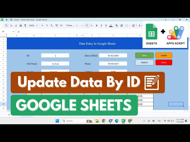 How to Update Data by ID in Google Sheets using Apps Script - CRUD Form