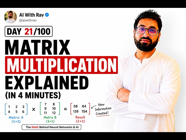 Day 21: Matrix Multiplication Explained in 4 Minutes | The Math Behind AI & Neural Networks