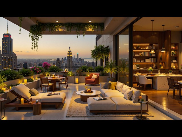 Peaceful Evening Balcony Lounge Jazz | Smooth Jazz and Serene Skyline Views for Relaxation
