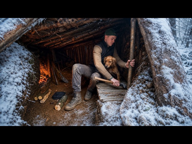 Building a Hidden Winter Shelter Under a Fallen Tree | Bushcraft Survival