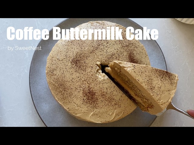 Coffee Buttermilk Cake - it's rich in coffee flavour, and covered with delicious coffee buttercream!