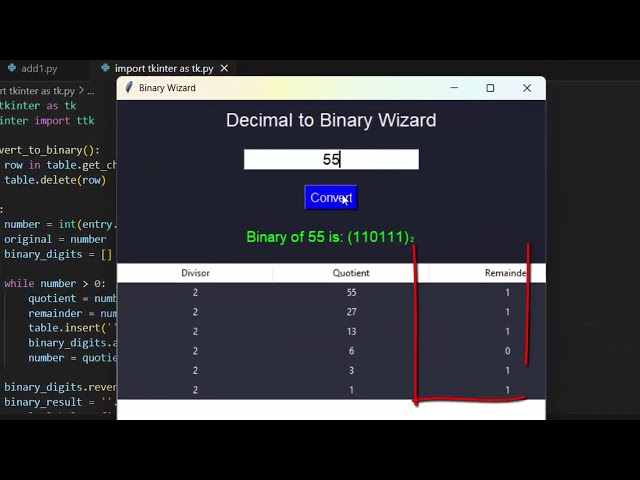How to create decimal to binary calculation graphical software in python@COMPUTEREXCELSOLUTION