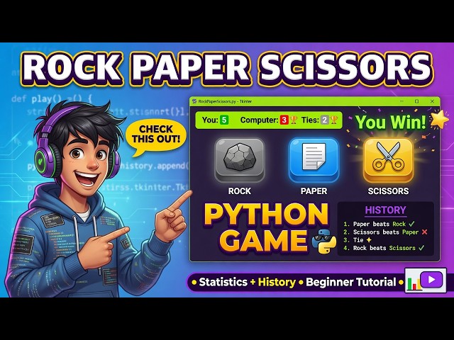 Build a Rock Paper Scissors Game with Statistics & History in Python – Tkinter Tutorial