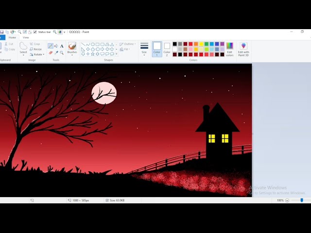 How to draw night scenery drawing in Ms Paint //moonlight drawing// microsoft paint//Ms Paint 
