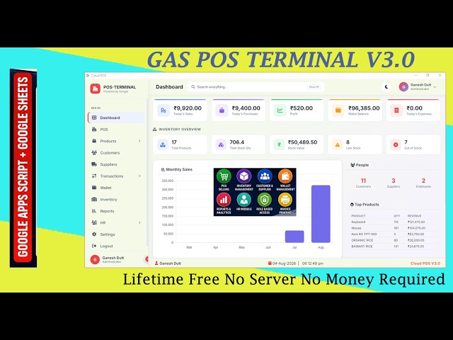 GAS POS Terminal V3.0 Web Application Google Apps Script + Google Sheets  Complete POS Mgmt System