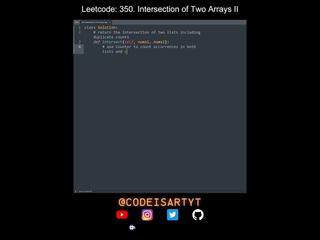 Leetcode 350. Intersection of Two Arrays II in Python | Python Leetcode | Python Coding Tutorial