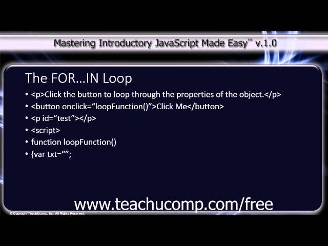 JavaScript Training Tutorial The FOR…IN Loop