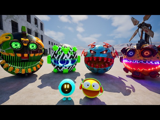 🔥MONSTER MASH ROBOTS🔥 VS 🔋HERO ROBOTS🔋 - PACMAN SAVES THE BLUE ROBOT  #pacmanvspacman #pacman