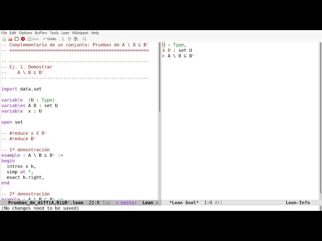 Complementario de un conjunto  en Lean (Pruebas de A \ B ⊆ Bᶜ)
