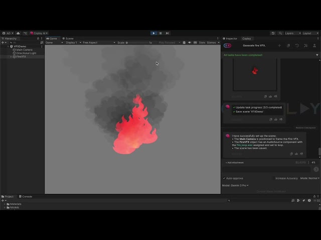 Campfire VFX in Unity Generated with Coplay