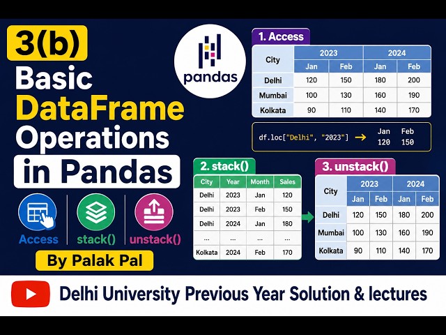 3(b) Basic Data Frame Operations in Pandas | Access, stack() and unstack() | By Palak Pal