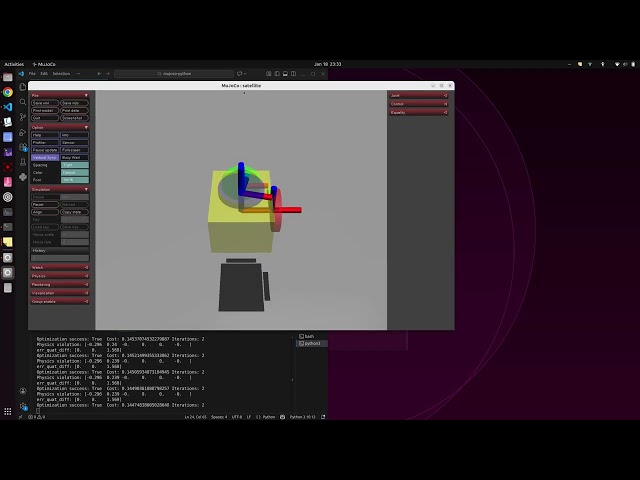 Satellite orientation control in MuJoCo