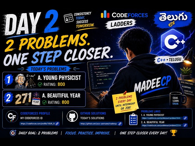 DAY 2 🚀 | Solving 2 Codeforces Problems in Telugu | Young Physicist + Beautiful Year | MadeeCP