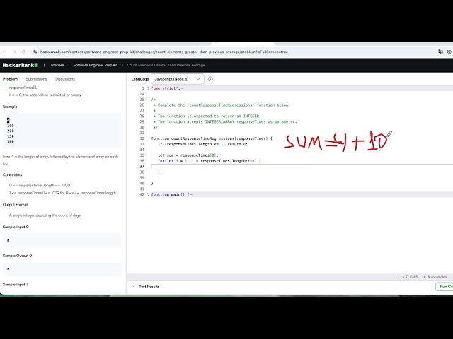Count elements Greater Than Previous Average usando JavaScript - HackerRank - PT-BR
