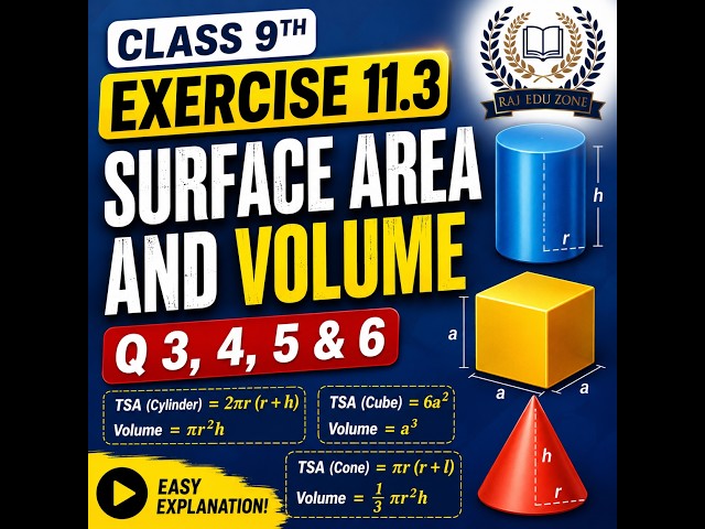 Exercise 11.3 Questions 3, 4, 5 and 6 from Class 9 Mathematics – Surface Areas and Volumes.