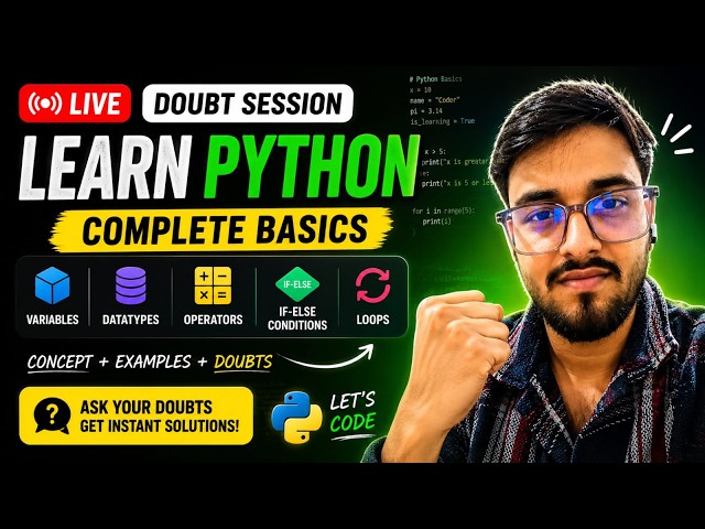 🔴 Python LIVE Doubt Session | Complete Python Basics Revision + Q&A | Hindi #Python #PythonLive