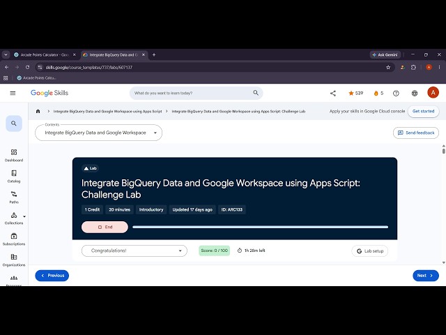 Integrate BigQuery Data and Google Workspace using Apps Script: Challenge Lab | ARC133 |