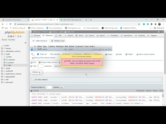 PhPMyAdmin - Create tables and run SQL queries