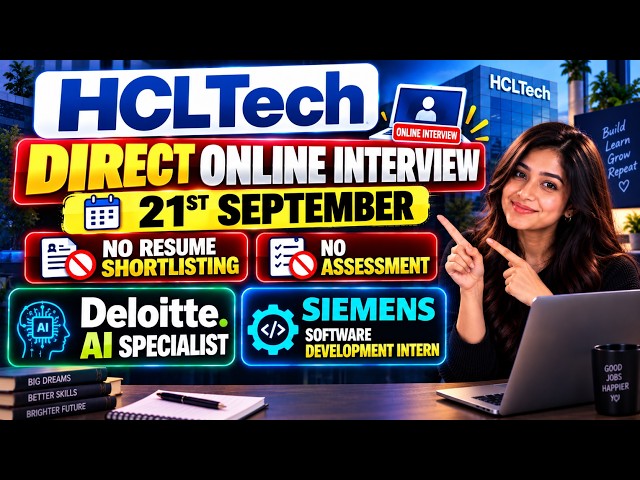 HCLTech Direct Online Interview🚨21 Sep | No Assessment | Deloitte&Siemens hiring |Latest job updates