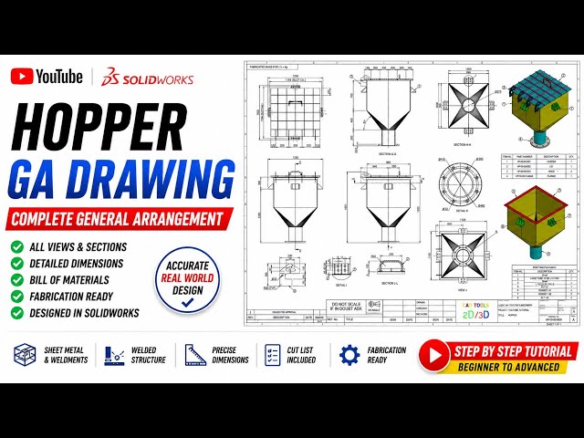 Industrial Hopper GA Drawing in SOLIDWORKS | Complete Detailing & Fabrication Drawing