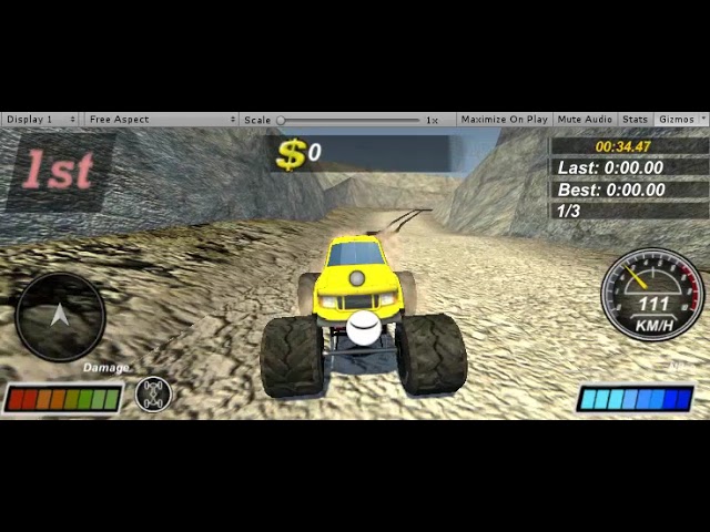 Monster Trux Mayhem (Unity3D): Testing LapTimer & Camera Lag