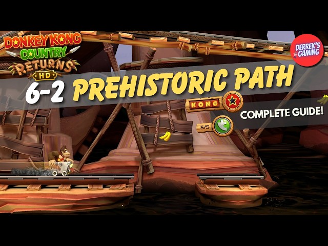 Donkey Kong Country Returns HD | 6-2 Prehistoric Path | 100% Guide (KONG Letters & Puzzle Pieces)
