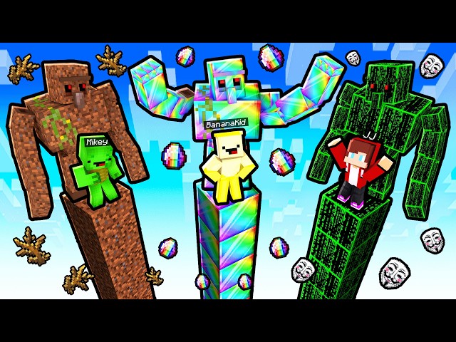 JJ vs Mikey vs Banana Kid: TOWER GOLEM BATTLE in Minecraft! - Maizen