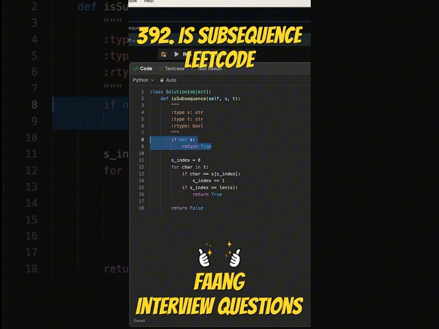 Leetcode 392 - Is Subsequence #leetcode #python #faang #codinginterview #interviewquestions