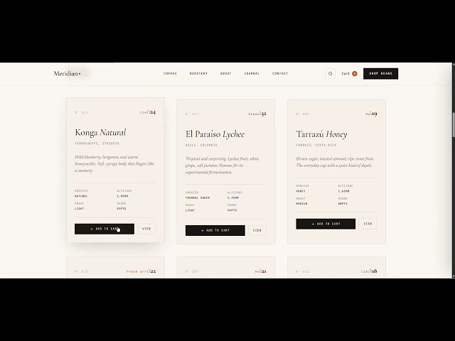 Coffee Shop Website Template — Meridian | 5 Homepages, HTML (Vanilla JS)