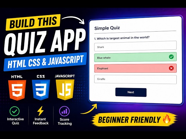 Build a Quiz App with HTML, CSS & JavaScript | JavaScript Project for Beginners