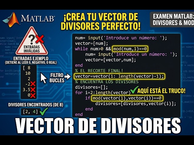 Cómo Crear un Vector de DIVISORES en MATLAB  | ¡Ejercicio de Examen Resuelto!