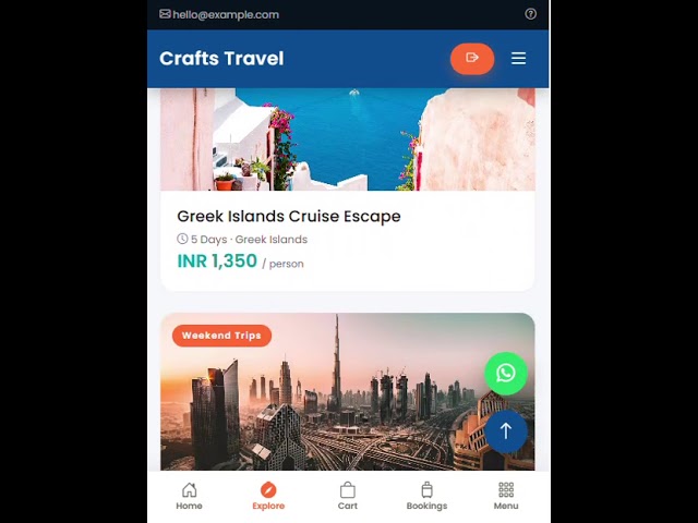Crafts Travel Portal Mobile View Demo
