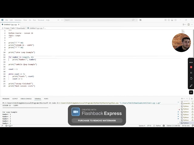 Python Course #11  For Loop & While Loop in Python