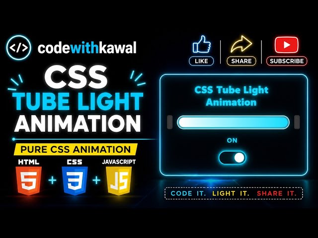 CSS Tube Light Animation using HTML & CSS | Pure CSS Glowing Light Effect Tutorial | CodeWithKawal