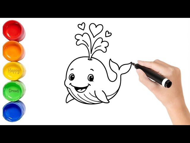 Learn to Draw This Happy Whale With Big Eyes | Kids Drawing