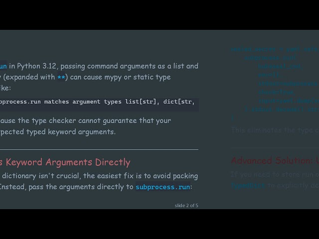 Fixing subprocess.run Type Errors with TypedDict in Python 3.12