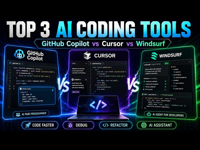 Top 3 AI Coding Tools: GitHub Copilot vs Cursor vs Windsurf