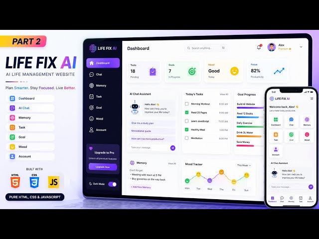 LIFE FIX AI Website Part 2 | Build Dashboard, Chat, Memory, Task & Account System from Scratch #ai